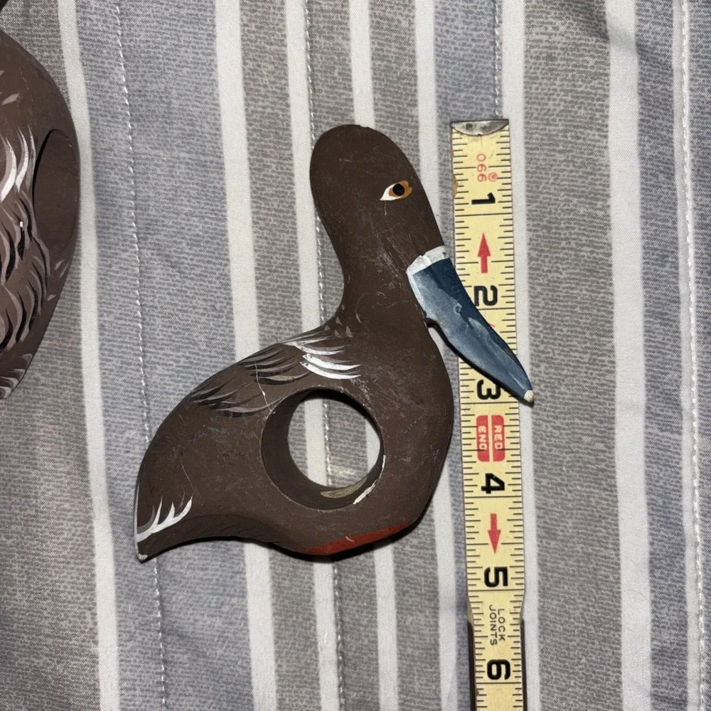 6 Pelican Napkin Ring Holders Wood Hand Carved Beach Bird Coastal Nautical
